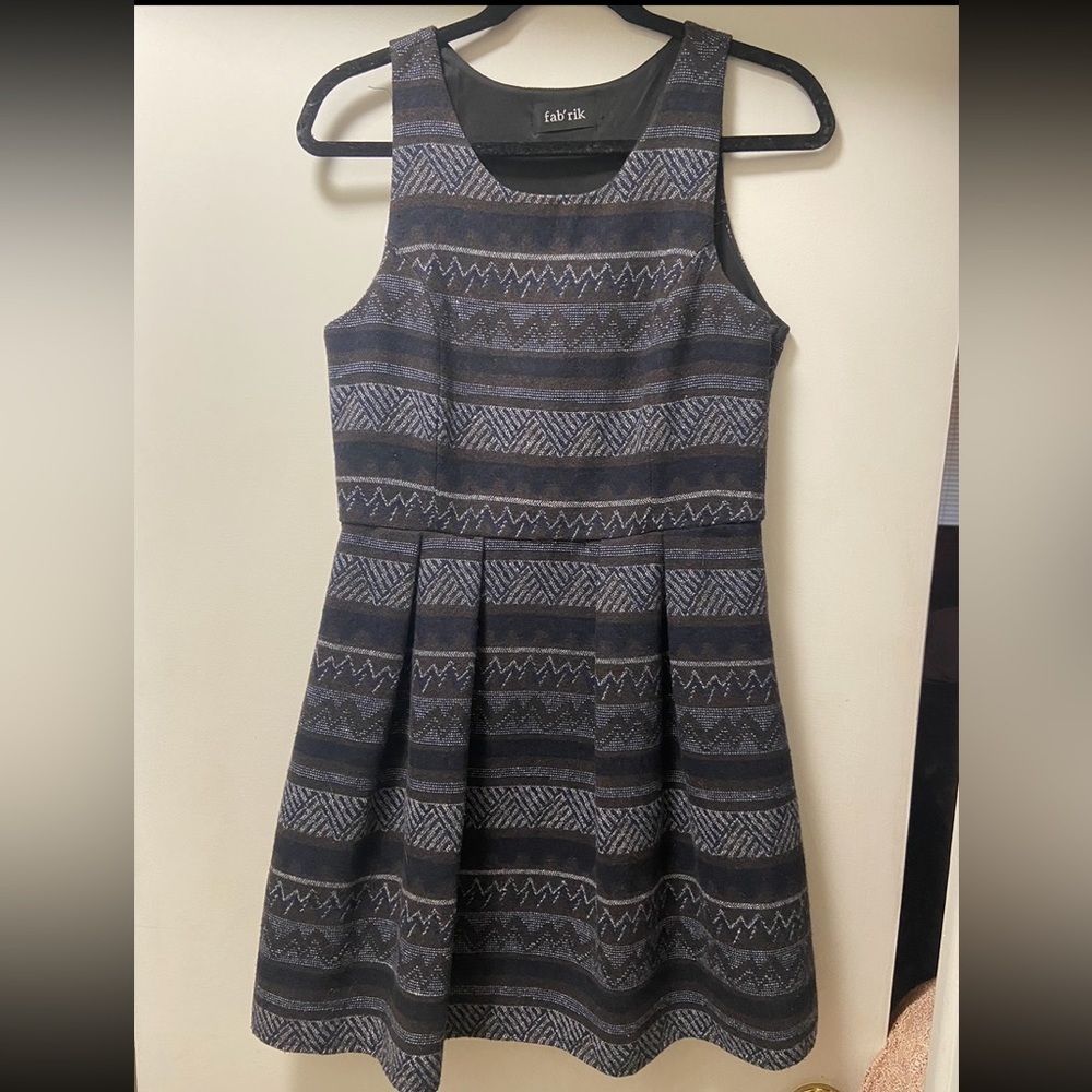 fab’rik Blue Brown Grey Black Printed Wool Knit Winter Dress